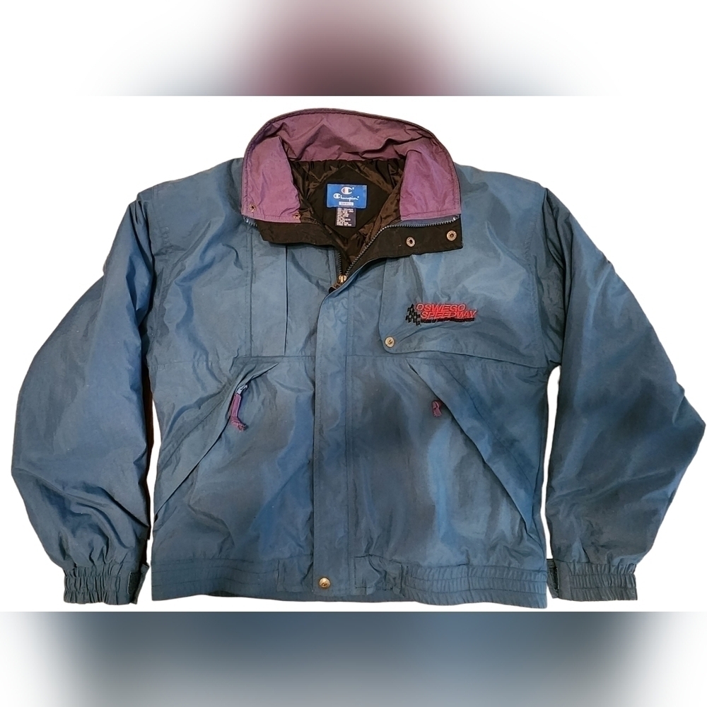 Vtg Champion Oswego Speedway Jacket Mens Size Small Blue/Purple Coat Rare HTF